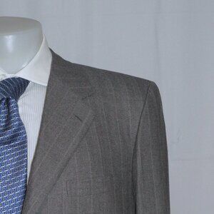 Brioni Palatino Super 180 Gray Striped Three Button Suit 46R